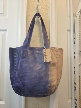 Bed Stu Two-Tone Purple and Tan Leather Tote